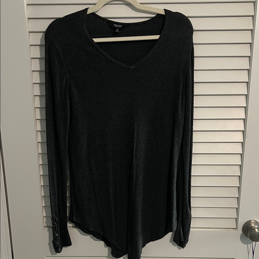 Simply Vera Vera Wang Charcoal Long Sleeve V-Neck Top